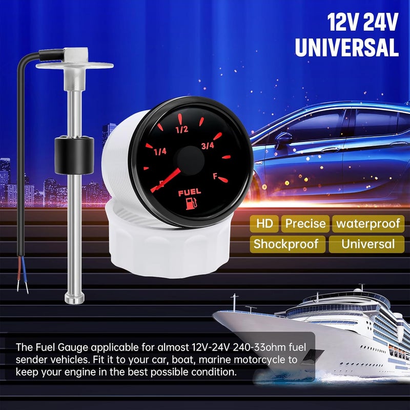 ARTILAURA Fuel Sending Unit and Gauge Kit, 240-33ohms 14" (350mm) Boat Marine Fuel Tank Sender Stainless Steel Gas Sensor for Car Truck Vehicle (Black) - Image 3